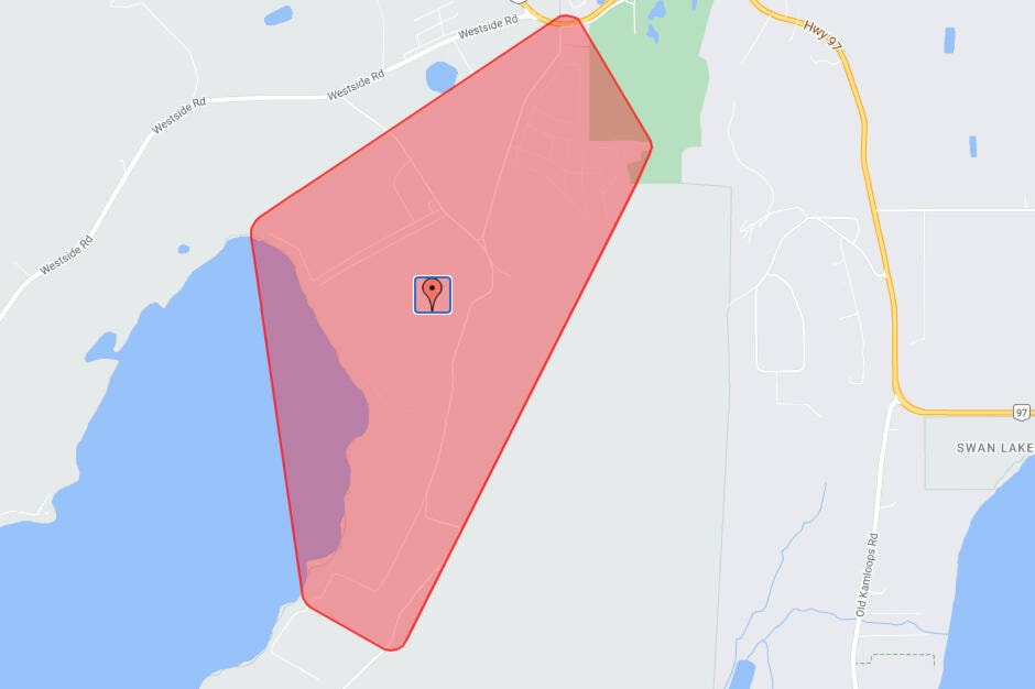 Nearly 800 residents at Head of the Lake are without power, while more than 1,300 further down Westside Road were left in the dark after Monday’s storm. (BC Hydro power outage map)