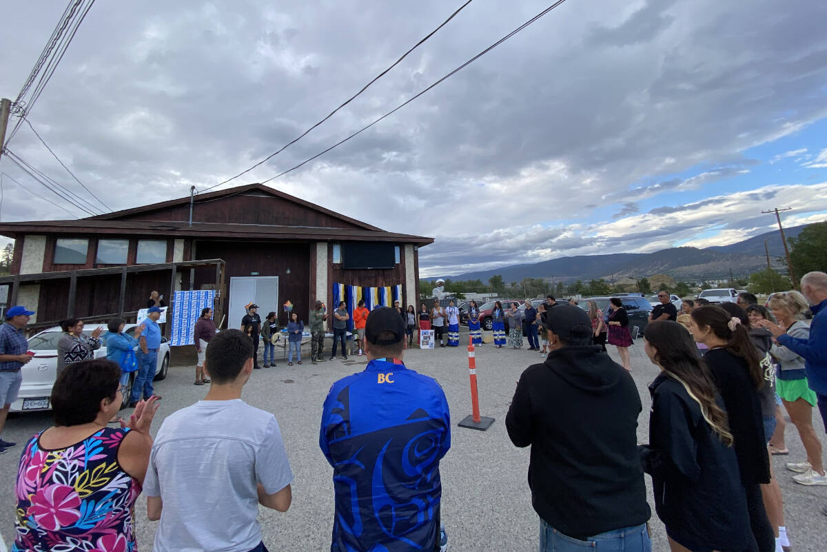 Community members gather at the Penticton Indian Band Hall on July 25, in support of a trio of local athletes who represented B.C. on the national stage.