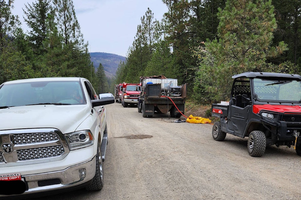 Locals, Okanagan Indian Band and BC Forest Service doused a wildfire on the north Westside Tuesday, Aug. 8, 2023. (Ted Best photo)