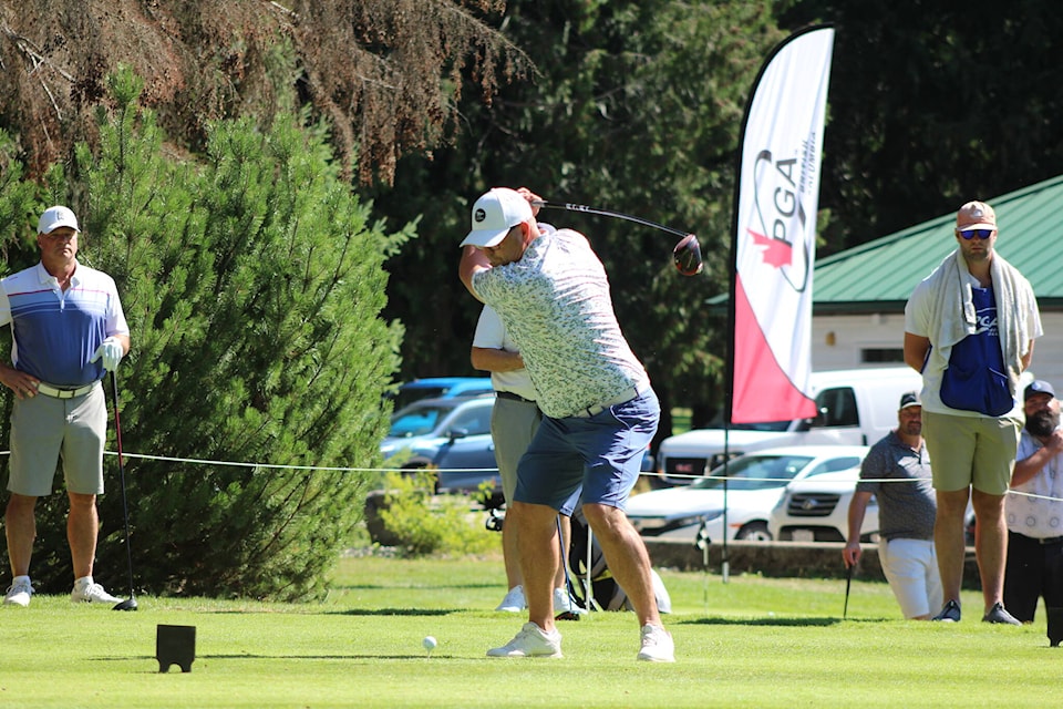Dean Jackson driving on Hole 1 at the 2023 PGA of BC Championship presented by Axis Insurance on Aug. 14. (Josh Piercey/Revelstoke Review)