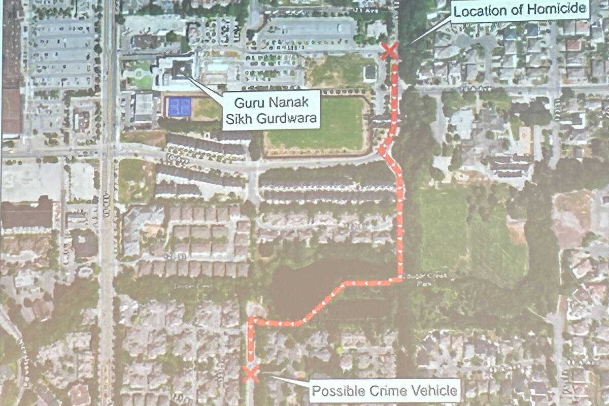 Homicide investigators say this is the possible route that Hardeep Singh Nijjar's killers took after shooting the president of Guru Nanak Sikh Gurdwara in the temple parking lot Sunday, June 18, 2023.
