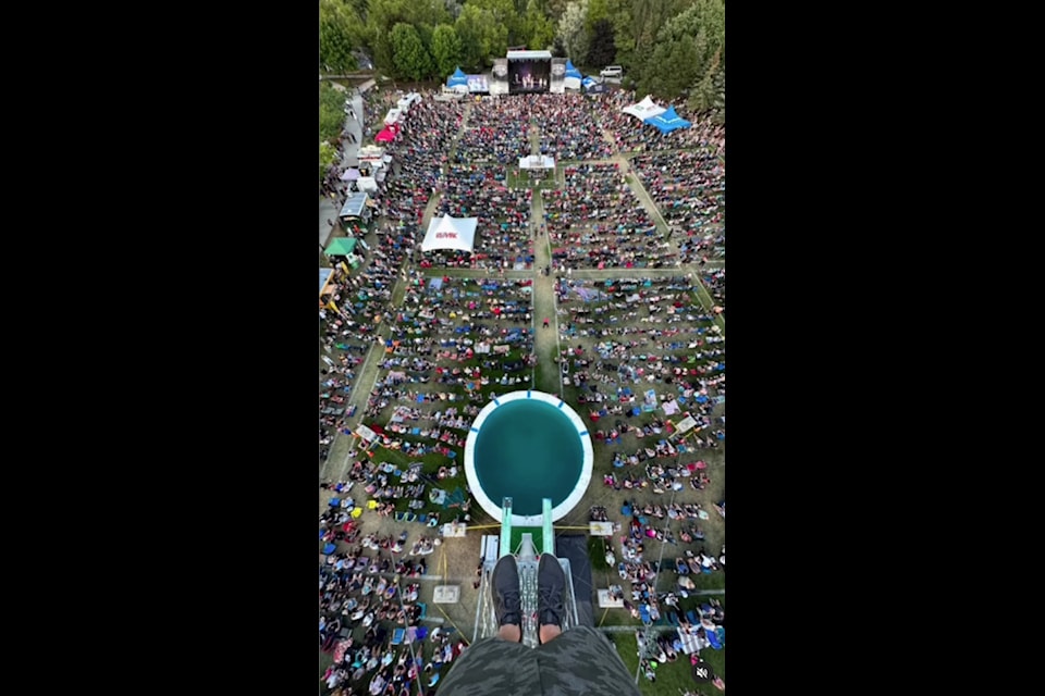 A crowd shot taken from 80 feet up on the Flying Fools’ highest dive platform. (Courtesy of Peach Fest)
