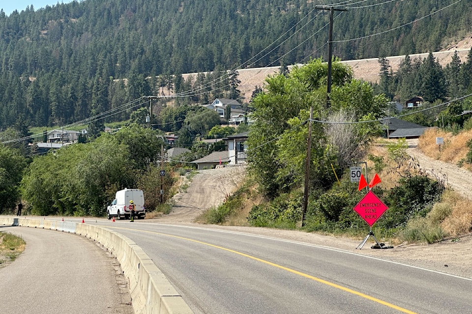 A single-vehicle crash has reduced traffic to single-lane alternating on Pelmewash Parkway in Oyama Saturday, Aug. 3, 2024.