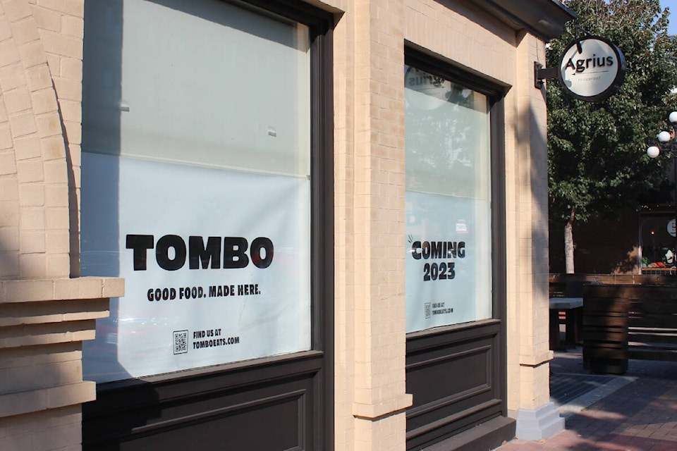 Upcoming Tombo restaurant is under renovations while the Agrius sign still hangs above on Yates Street. (Ella Matte/News Staff) 