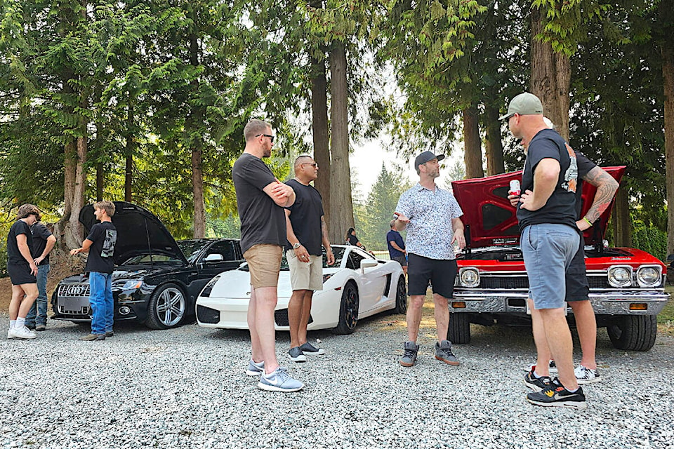 Some of the 45 cars that took part in the first Rally in the Valley fundraiser in Langley on Sunday, Aug. 27th, to fight child cancer. (Dan Ferguson/Langley Advance Times) 
