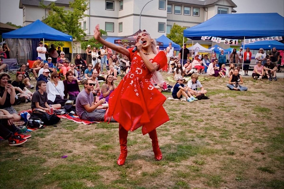 Hundreds gathered at Memorial Park in Ladner on Sunday, Aug. 20, 2023 for the fifth annual Delta Pride Picnic. (Geoffrey Yue photo) 