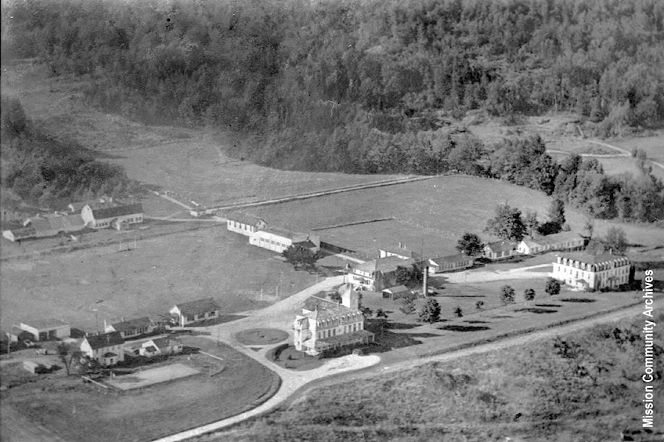 A 1957 aerial photo of St. Mary’s Residential School at Fraser River Heritage Park in Mission. Several years later the buildings were demolished after the new school was built in 1960. /Mission Community Archives photo. 