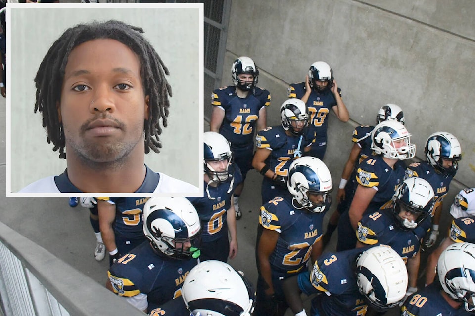 Kairo Hassan (inset) and his 91ԭ Rams teammates dominated Prince George Kodiaks Saturday afternoon, Sept 9, downing their rivals 62-0 on home turf at McLeod Athleltic Park. (91ԭ Advance Times files) 