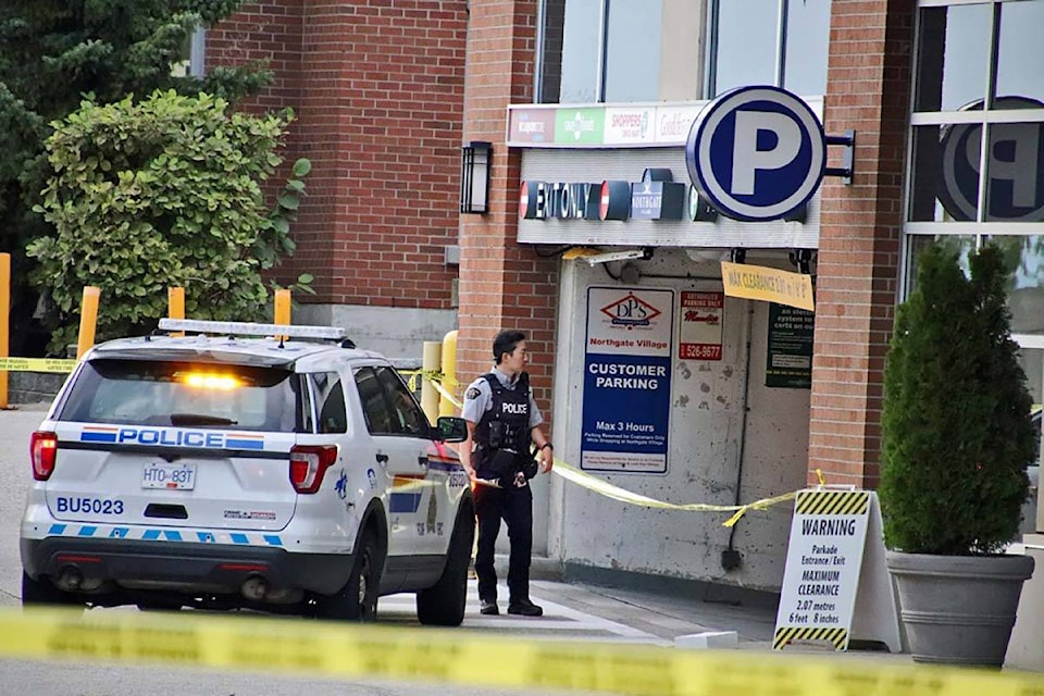 Burnaby RCMP found one man dead inside an underground parkade at Northgate Village shopping centre on Sept. 16, after receiving reports of a shooting. (Credit: Shane MacKichan) 