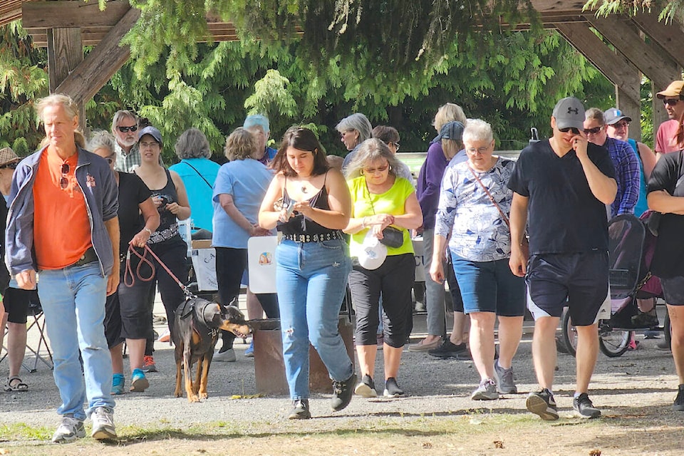 More than 60 people, many with dogs, registered for the 20th annual CARES walk for cats fundraiser at Derby Reach Park on Sunday, Sept. 17. (Dan Ferguson/Langley Advance Times) 