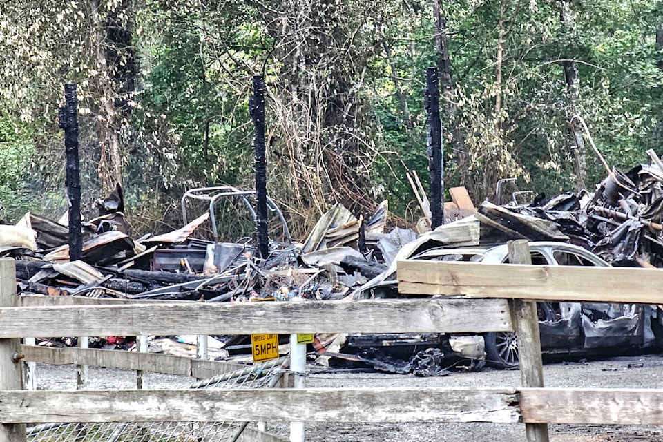  Aftermath of a Langley barn fire on 3rd Avenue near 216 Street on Monday, Sept. 18, that injured two people. (Dan Ferguson/Langley Advance Times) 