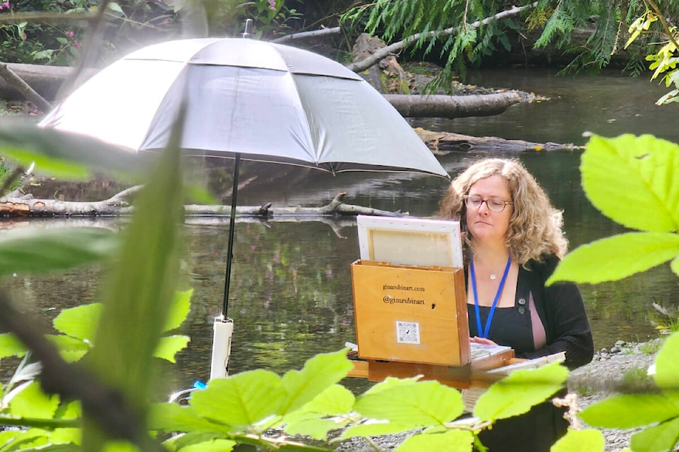 Gina Rubin was one of the B.C. artists who took part in the first province-wide Landscape Competition and Live Painting Event at Williams Park presented by the 91ԭ Arts Council. (Dan Ferguson/91ԭ Advance Times) 