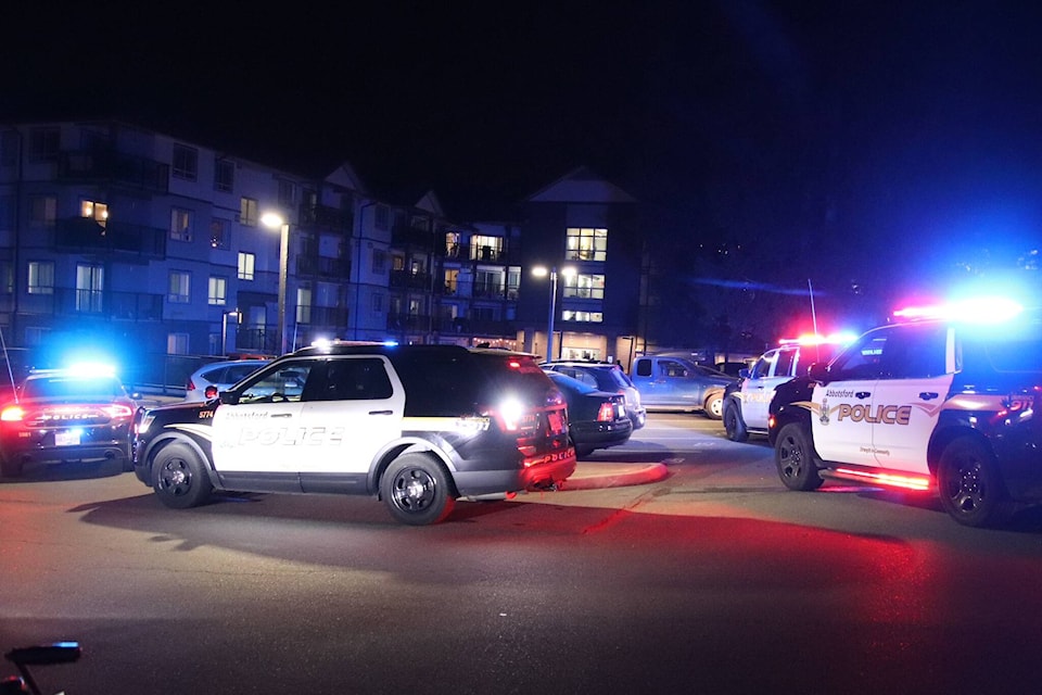 The Abbotsford Police Department and other emergency service providers responded to a violent incident at an apartment in Abbotsford on Sept. 16. (Shane MacKichan photo) 