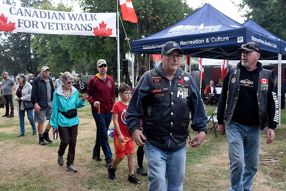 More than 100 people came out for the Canadian Walk for Veterans at Mill Lake Park in Abbotsford on Saturday, Sept. 23, 2023. (John Morrow/ Abbotsford News) 