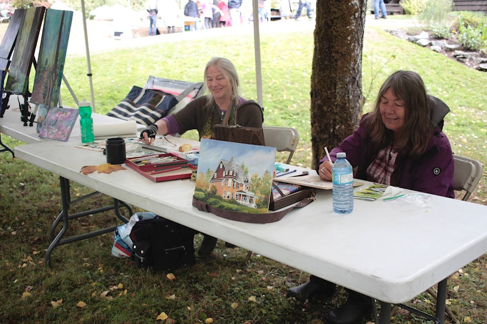 Susan Doyle and Sharon Van Essen were part of the Campbell River Plein Aire Painters present at this year’s Haig Brown Festival. Photo by Marc Kitteringham/Campbell River Mirror 