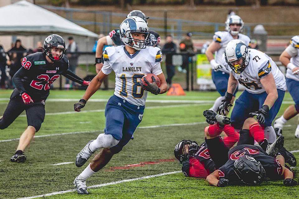  Langley Rams downed the VI Raiders 56-23 at Nanaimo’s NDSS Field on Saturday, Sept. 23. (Adam Marchetti/Special to Langley Advance Times) 