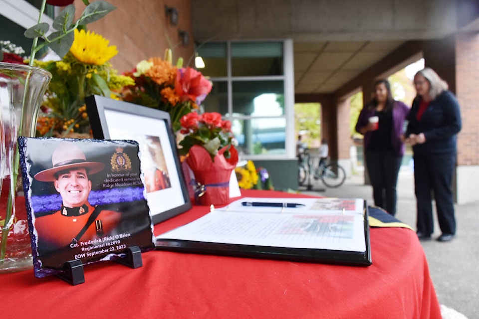 A book of condolences is available to sign for the family of Ridge Meadows RCMP Const. Rick O’Brien who died while executing a search warrant in Coquitlam. (Colleen Flanagan/The News) 