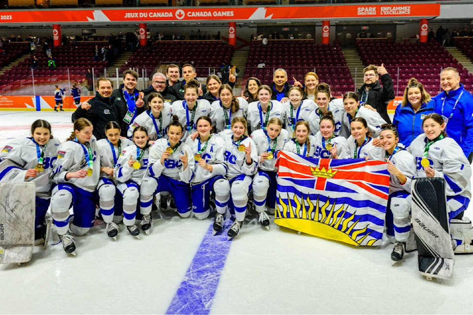 Aurora Kahlert and London McDavid helped Team BC win a gold medal in the women’s division of the 2023 Canada Winter Games, and will now be playing for Team BC in the National Women’s U18 Championship. (BC Hockey/Special to The News) 