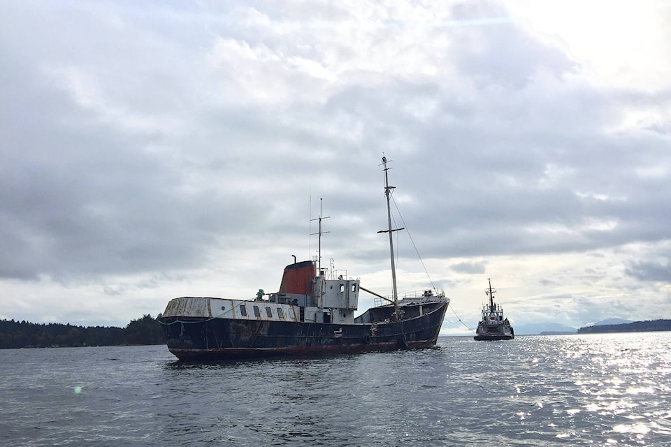In 2016, it cost $1.2 million to remove the Viki Lyne II from Ladysmith’s harbour - accounting for nearly twice the 2023 budget currently allocated to Transport Canada for the disposal of derelict vessels. (Photo from Aaron Stone’s X account) 