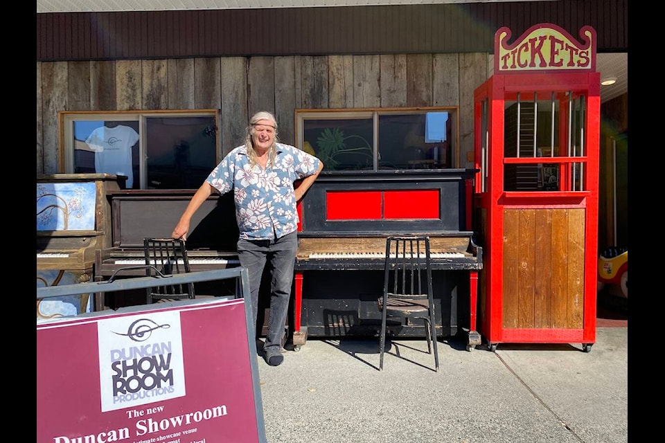 Longevity John Falkner stands at the pianos outside the Duncan Showroom on Station Street which is celebrating 20 years on Sept. 26 after getting its start on the same date out of the Duncan Garage in 2003. There will be six days of entertainment to celebrate a phenomenal 20 years which will kick off with a Chamber of Commerce Mix and Mingle on Sept. 26 from 5 to 7 p.m. (Chadd Cawson/Citizen) 
