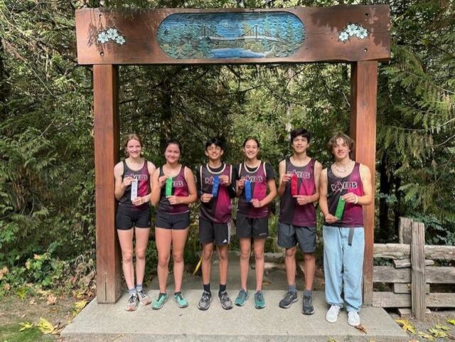 The Aspengrove School Ravens all earned ribbons at the first high school cross-country race of the season with the Ravens earning first place in both the Grade 8 male and female categories. (Natasha Parsons photo) 