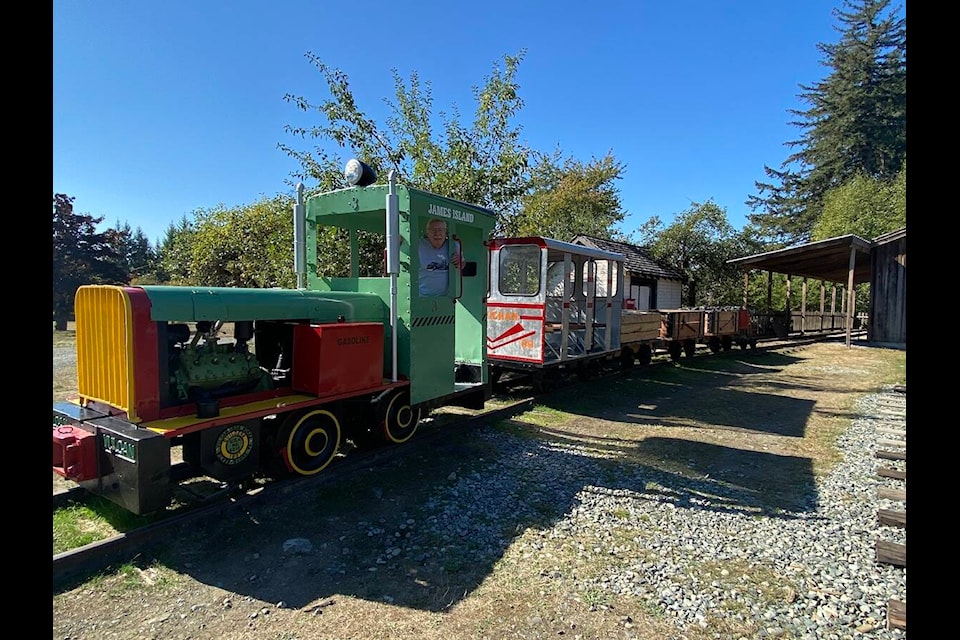 Retired music teacher and BC Forest Discovery Centre volunteer Ron Jeskey started building this train piecemeal nearly four years ago. Jeskey, who is inside the cab of the engine, says he is very proud of his accomplishment, and hopes to even add a little more work to it yet. (Chadd Cawson/Citizen) 