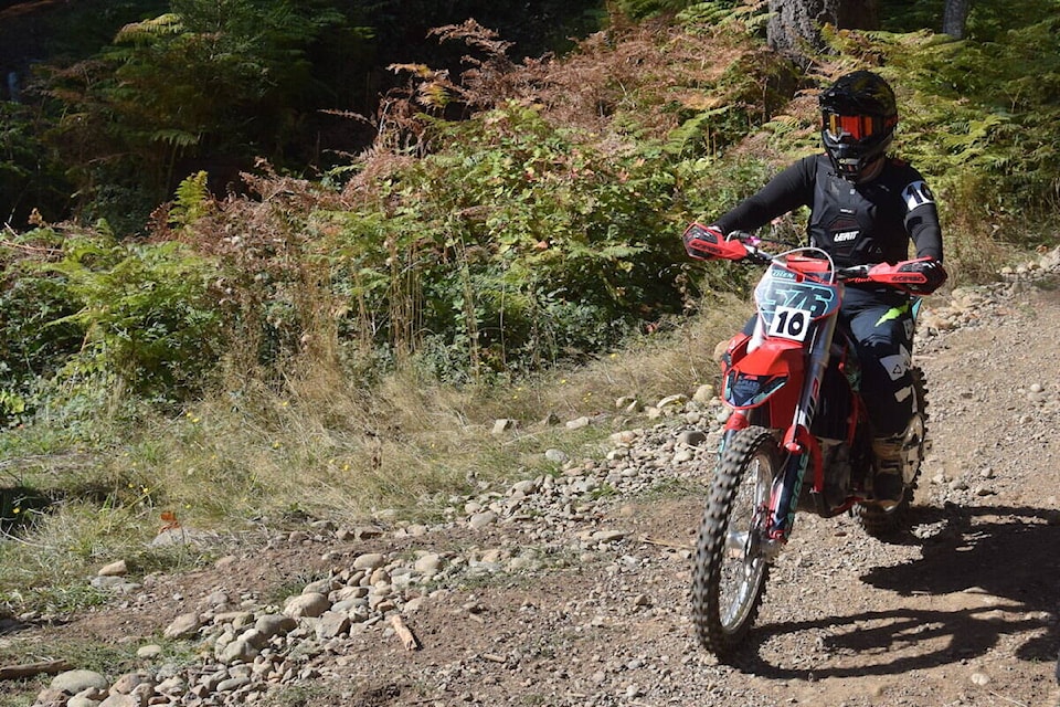 A motorcyclist participates in the Victoria Motorcycle Club’s hill climb competition Sunday (Oct. 1). (Brendan Mayer/News Staff) 