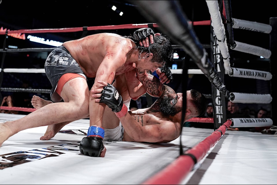 Caleb A Ermine attempted a takedown on Austin Batra at the Mamba Fight League 13, at the 91ԭ Events Centre on Friday, Sept. 29 (Wes Shaw/ ShotBug Press/Special to 91ԭ Advance Times) 