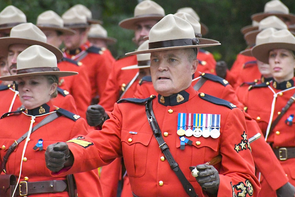 Thousands of RCMP officers, municipal police, and other first responders marched to the funeral service for fallen RCMP officer Rick O’Brien on Wednesday, Oct. 4 at the 91ԭ Events Centre. (Dan Ferguson/91ԭ Advance Times) 