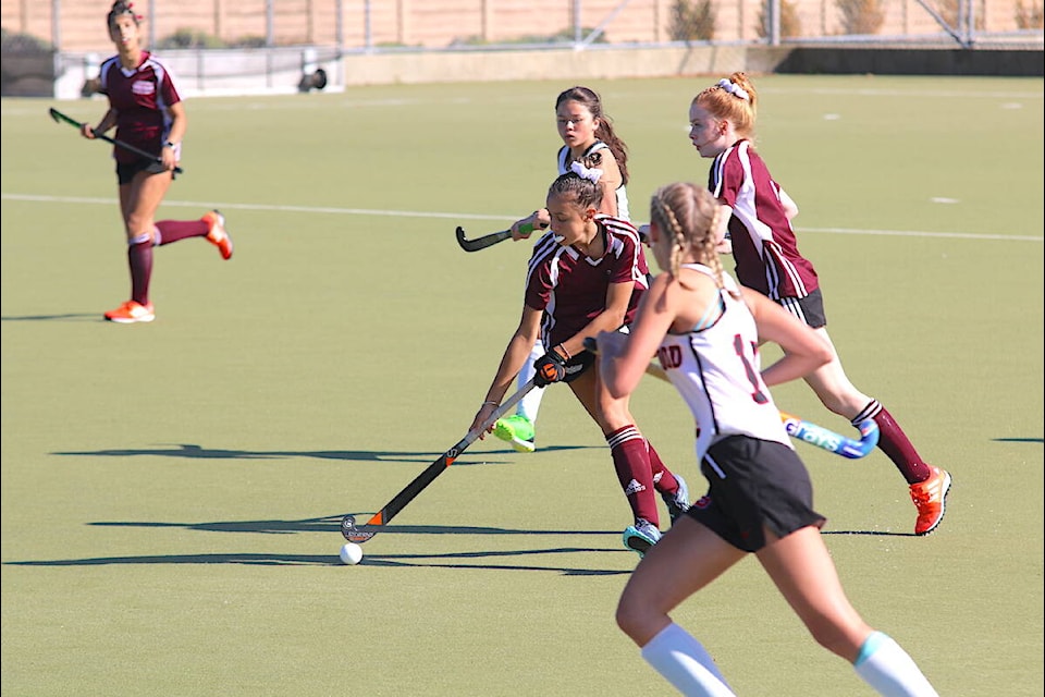 Cowichan keeps possession of during a game against Brentwood College school en route to winning the John Ferreira Memorial Cup this past weekend. (Sarah Simpson/Citizen) 
