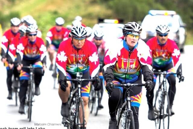 ”The 2013 Tour de Rock team roll into Lake Cowichan. It’s only the second day that it hasn’t pelted down rain or been cold in the last 10 days of the ride. Now that’s Lake Cowichan hospitality!” (Lake Cowichan Gazette/Oct. 2, 2013) 