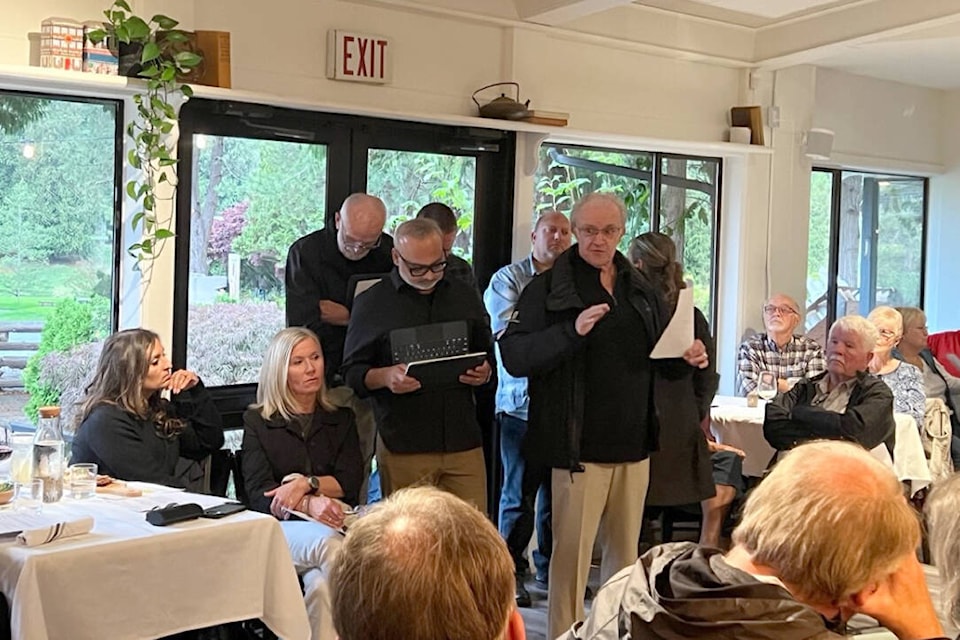 A community meeting held Sept. 27, 2023 regarding a biofuel facility proposed for Semiahmoo First Nation land drew around 120 people. (Contributed photo) 
