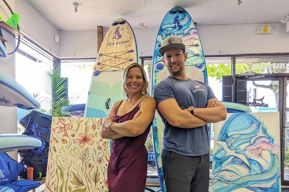 Mandy and Ryan Johnston in their White Rock showroom. They’ll appear on CBC’s Dragon’s Den this Thursday, Oct. 12, at 8 p.m. (Contributed photo) 