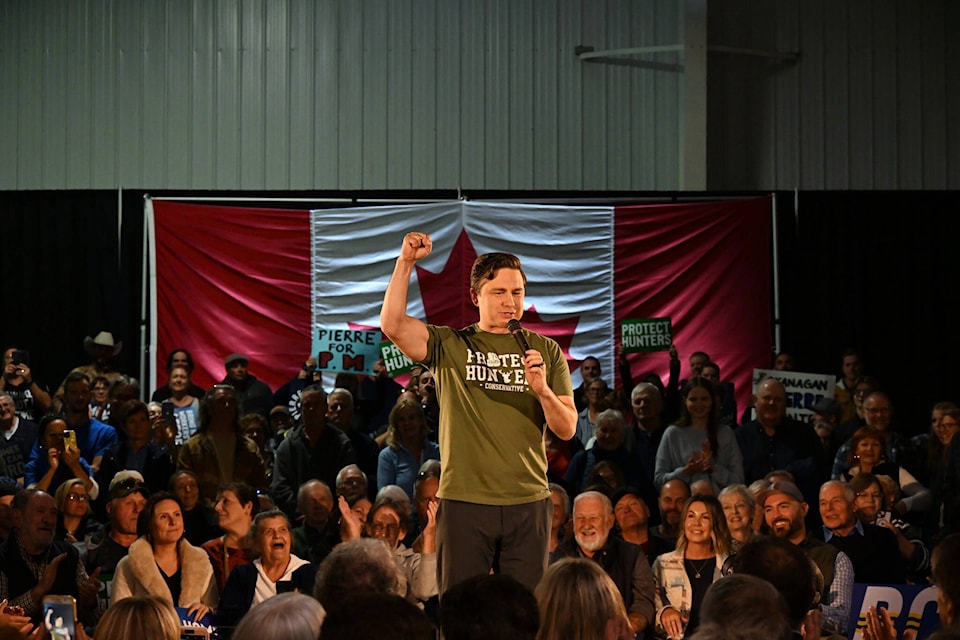 Conservative Party Leader Pierre Poilievre spoke to a packed crowd in Oliver on Oct. 11. (Brennan Phillips - Western News) 