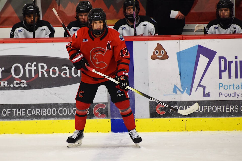 Isaiah Bagri of Quesnel is currently one of the BC Elite Hockey League’s top scorers, centring the top line for the U18 Cariboo Cougars. He has eight goals and seven assists through the team’s first 10 games. (Frank Peebles photo - Quesnel Cariboo Observer) 