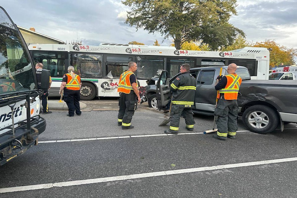 Two bus collision with truck on Richter Street in . (Brittany Webster/ Black Press Media) 