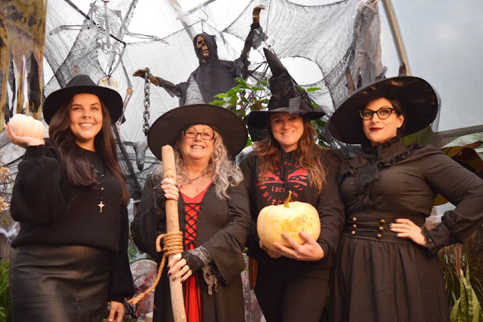 Just a few of the “witches” who were all dressed up for the Witches Market at Leave Her Wild Container Design on Saturday, Oct. 21. (ELENA RARDON / Alberni Valley News) 