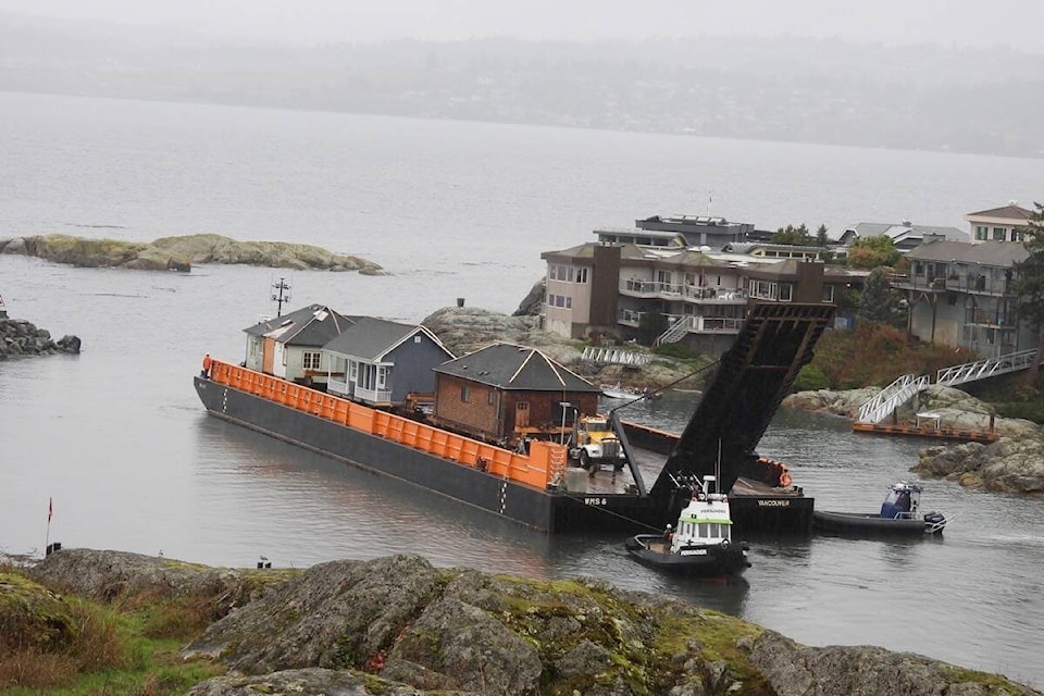 Three houses set sail from the Esquimalt waterfront on Oct. 23. (Photo by Judy Marston) 