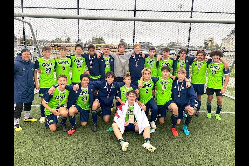 The QMS senior boys soccer team is headed to the provincials following a third place finish at Islands on Oct. 17. (Hayley Picard/QMS) 