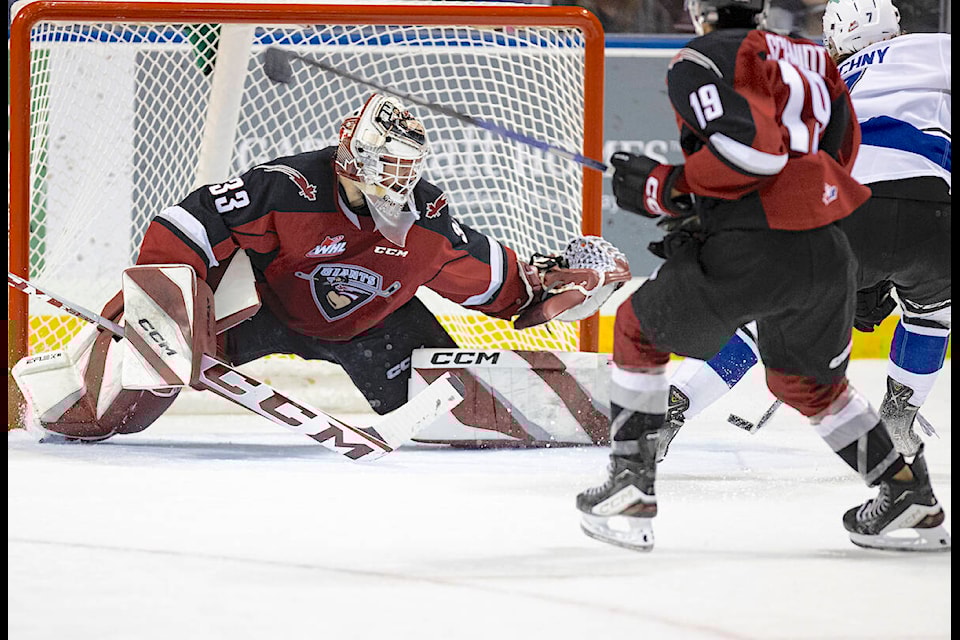 Brett Mirwald stopped 31 of 33 shots for the Vancouver Giants as they downed Victoria Royals at the Save-on-Foods Memorial Centre in Victoria on Saturday, Oct. 28. (Kevin Light/91ԭ Advance Times) 