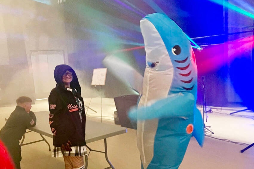A shark dances the night away at the Halloween dance held in Williams Lake Saturday night (Oct. 28). (Angie Mindus photo - Efteen) 