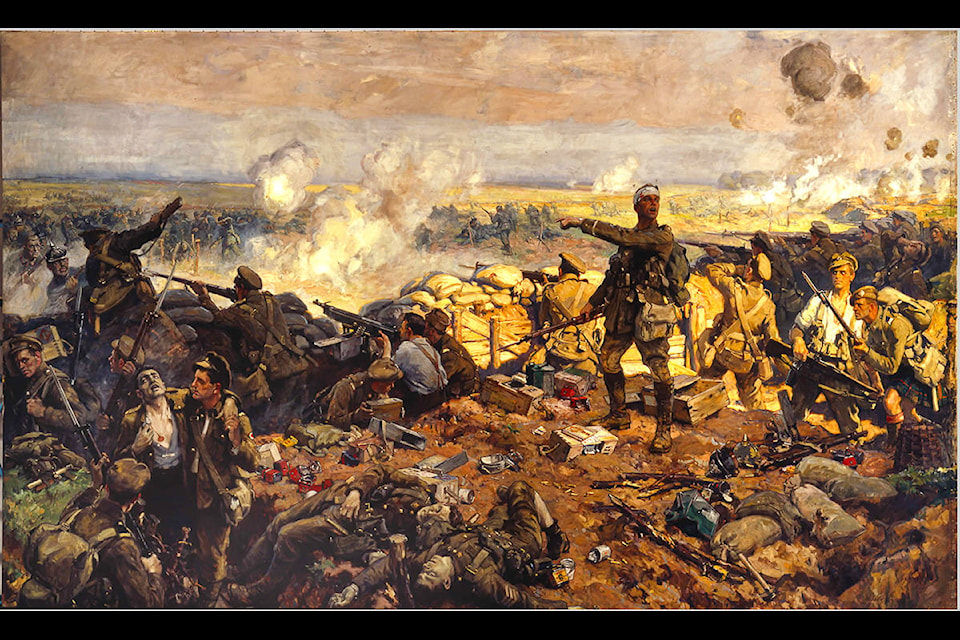 War artist Richard Jack portrays the Canadian stand during the Second Battle of Ypres (22 April to 25 May 1915). Jack did not witness the battle. He painted this enormous work of art (canvas size: 12 feet x 19 feet) in his London studio. Jack’s painting remains an iconic work from the First World War. (Canadian War Museum, 19710261-0161) 