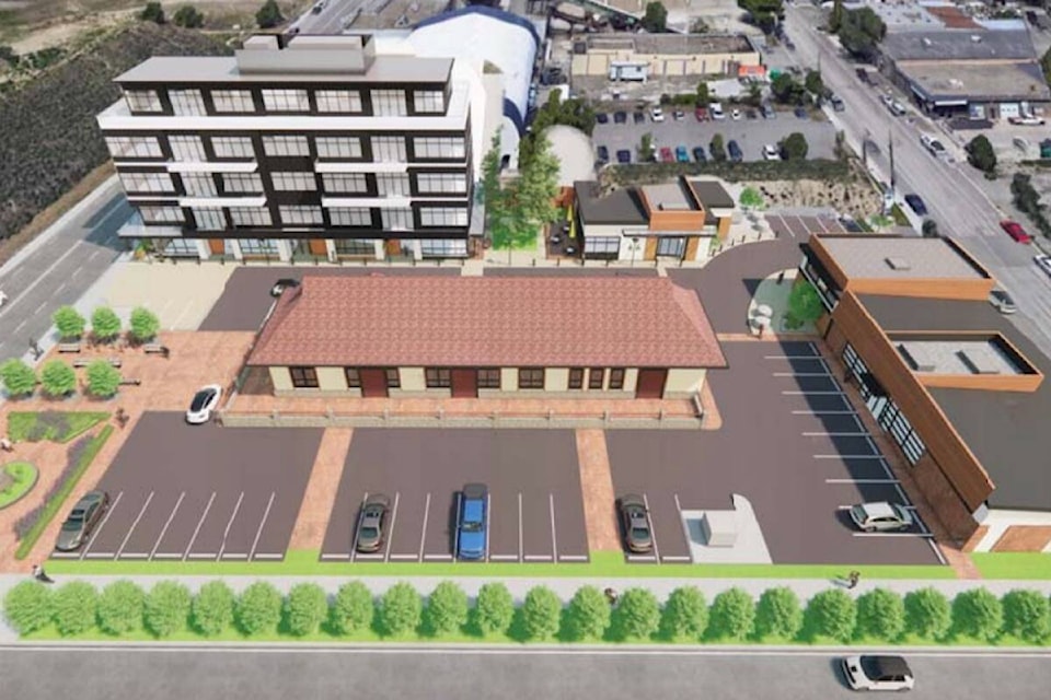 Conceptual rendering of retail-commercial development proposed for Train Station Pub property. (Kasian Architecture) 