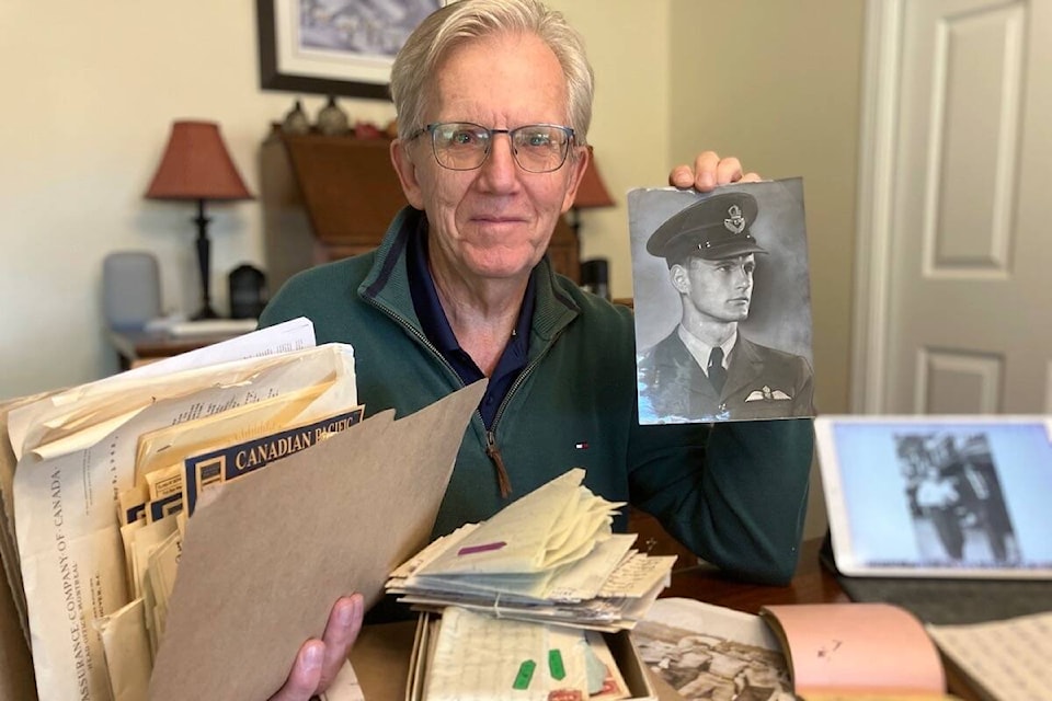 Peter Bradford Palin (who goes by Brad) grew up with stories of his uncle Peter Palin in the picture – one of several Oak Bay mates who went to war never to return home. (Christine van Reeuwyk/News Staff) 
