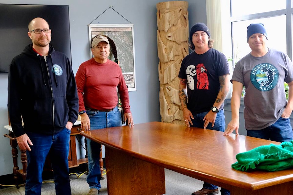 L-R: James Baxter, Rick Desautel, Remey Lacombe, and Herb Alex will staff the new office in Nelson opened this week by the Washington-based Sinixt Confederacy. Click top right to expand the photo gallery. Photo: Bill Metcalfe 