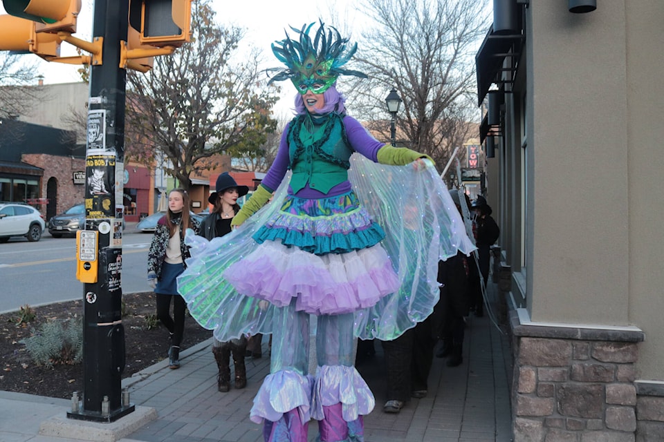 A Halloween parade, led my a stilt walker, made its way through downtown Vernon Saturday, Oct. 28, 2023. (Brendan Shykora - Morning Star) 