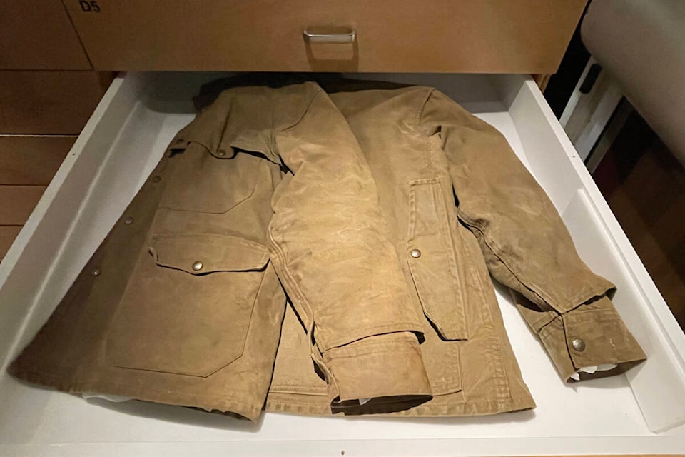 A bush jacket once used by a member of the Pacific Coast Militia Rangers during the Second World War (sometime between 1942-45) is on display at the Alberni Valley Museum. (SUSAN QUINN/ Alberni Valley News) 