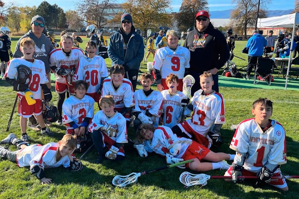 The Penticton Minor Lacrosse Association’s U11 team is heading to Nanaimo for the provincials in February. The team is seen here on Oct. 29, after booking their spot in the end-of-season tournament. (Penticton Minor Lacrosse/Instagram) 