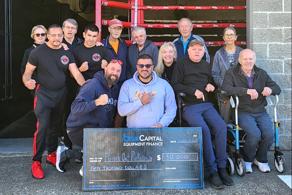 Punch Out Parkinson’s held its first inaugural Guns & Hoses fundraiser last month, and received a cheque of $50,000 from Mainland Truck and Trailer Sales, to open the coming wellness centre in 91ԭ. (Special to 91ԭ Advance Times) 