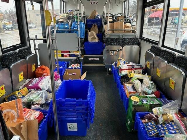 B.C Transit’s operating partner NextGen Transit filled a bus with roughly 1,200 pounds of non-perishable food and collected $1,200 in donations for Cranbrook Food Bank on Nov. 4 for the Stuff the Bus campaign (Courtesy of B.C Transit)  